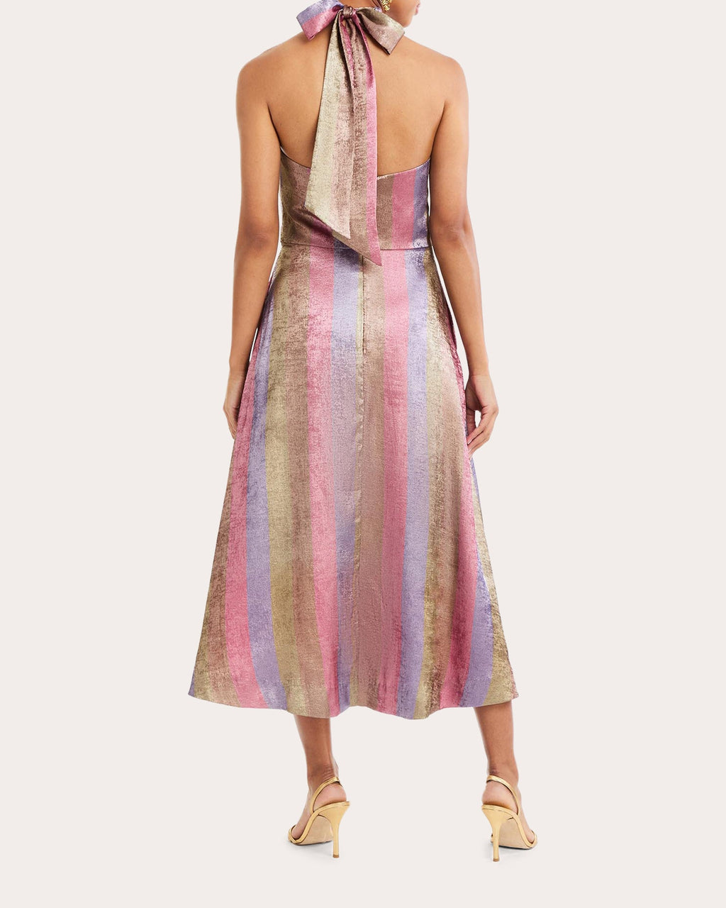 Copacabana Metallic Stripe Halter Midi Dress