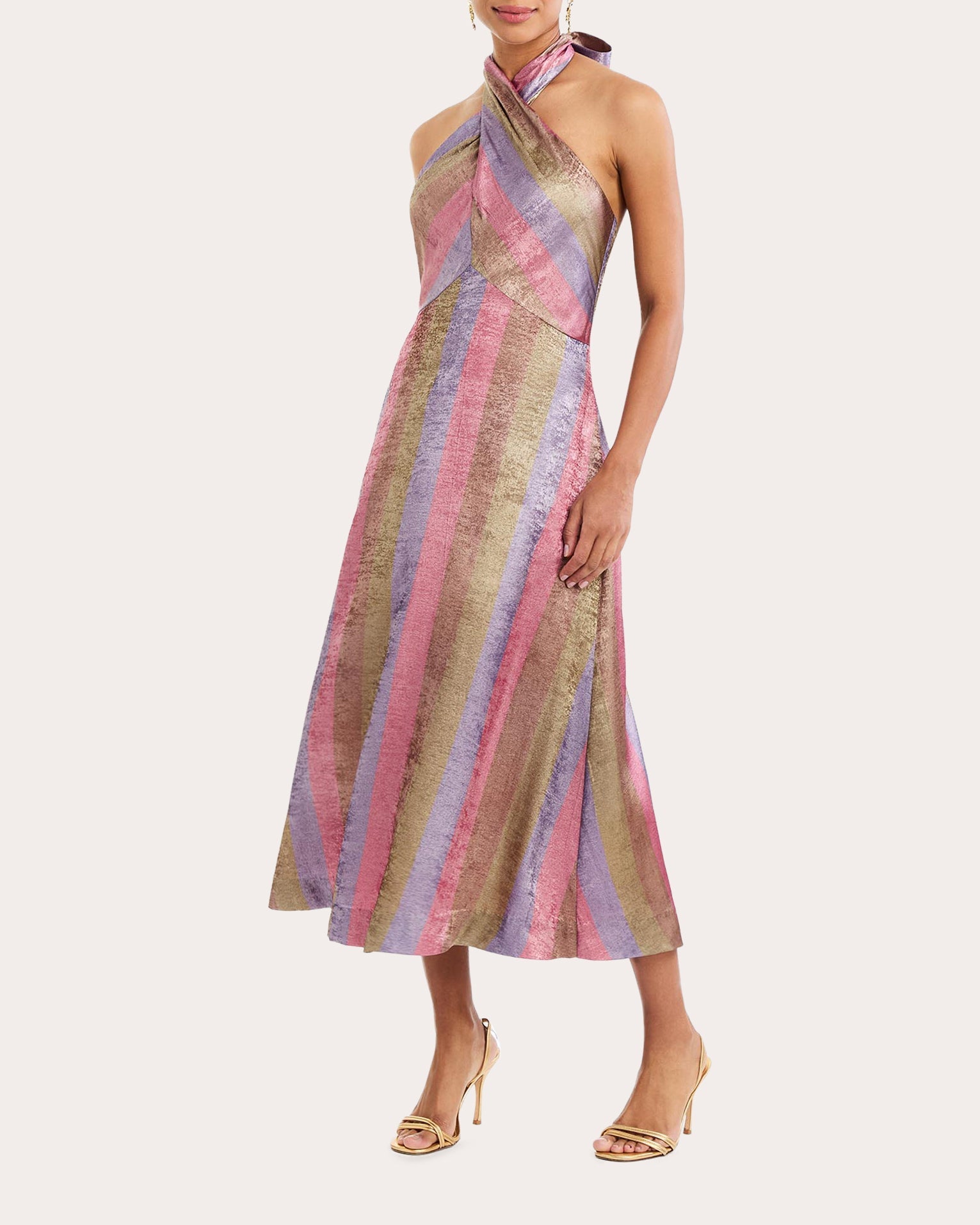 Copacabana Metallic Stripe Halter Midi Dress