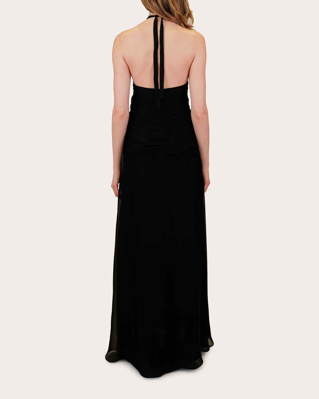 Avya Gathered Silk Chiffon Halter Gown