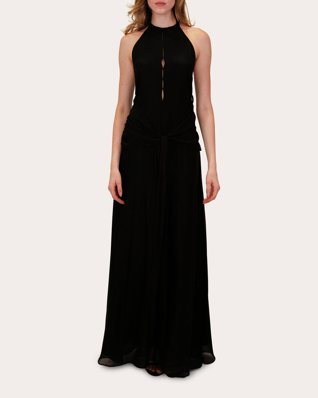Avya Gathered Silk Chiffon Halter Gown