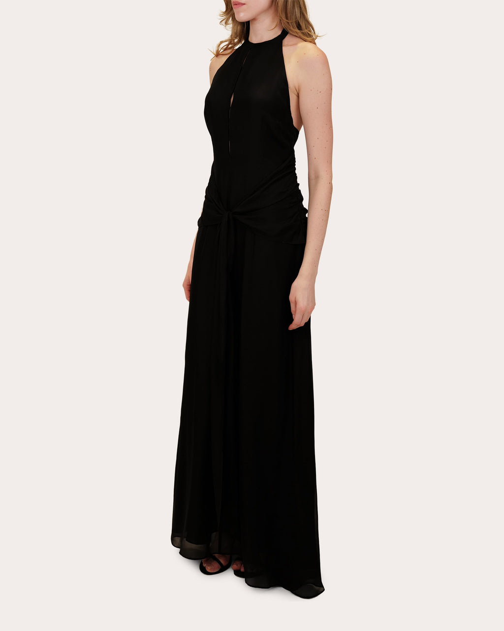 Avya Gathered Silk Chiffon Halter Gown