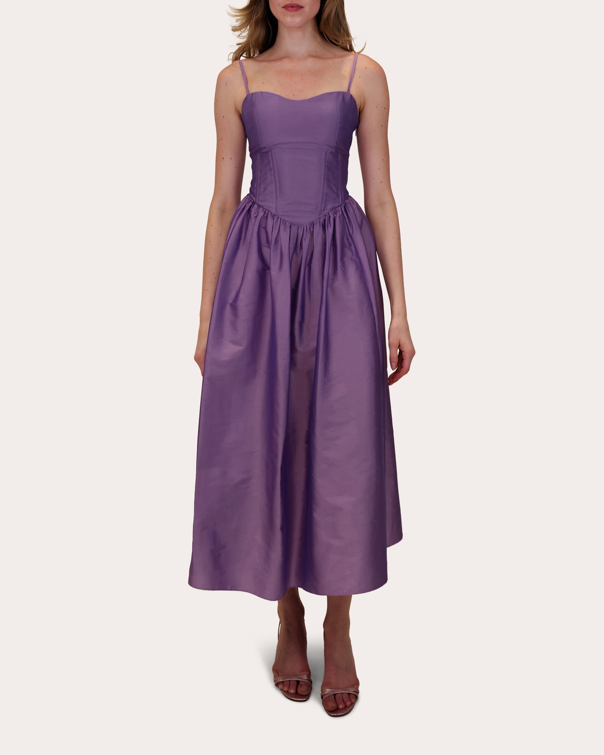 Naina Gathered Taffeta Midi Dress