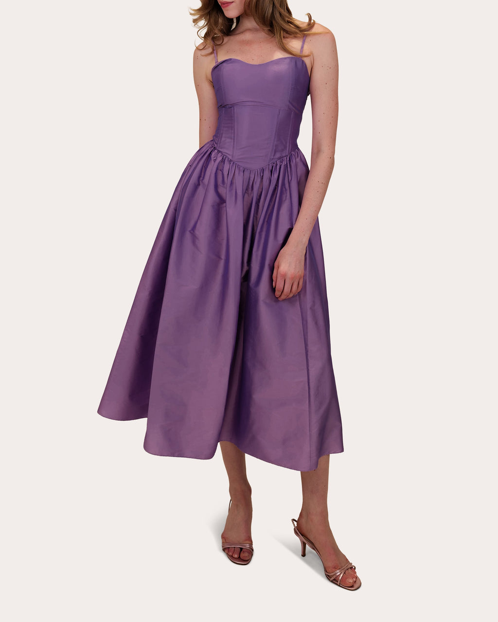 Naina Gathered Taffeta Midi Dress