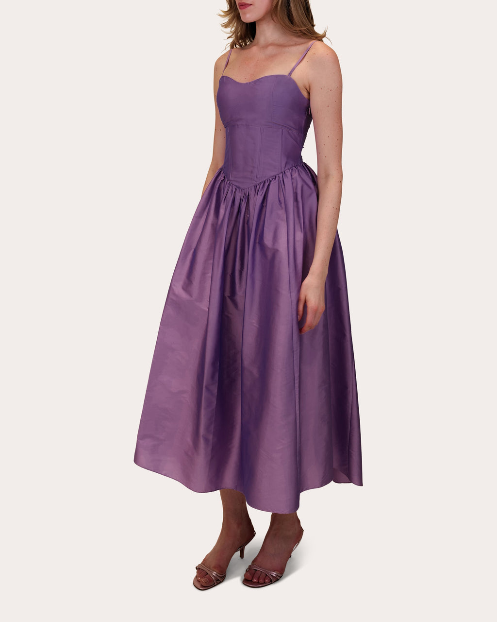 Naina Gathered Taffeta Midi Dress