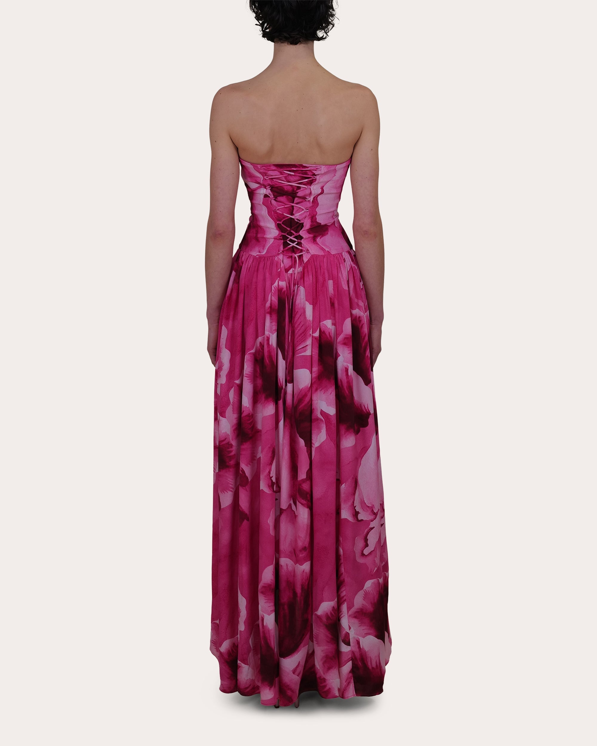 Nayara Floral Crepe de Chine Corset Midi Dress