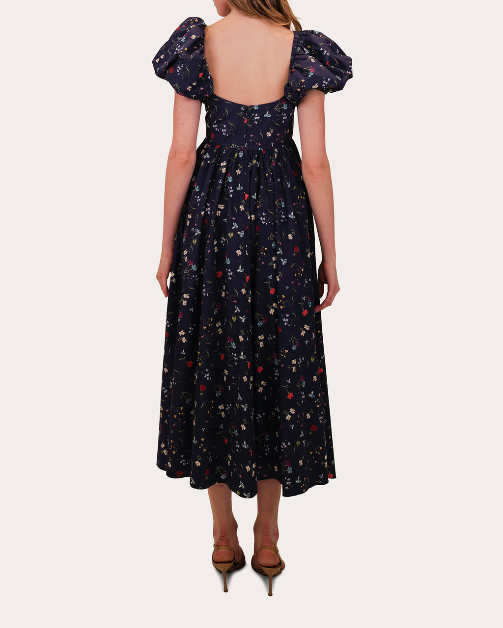 Rory Floral Poplin Puff-Sleeve Midi Dress