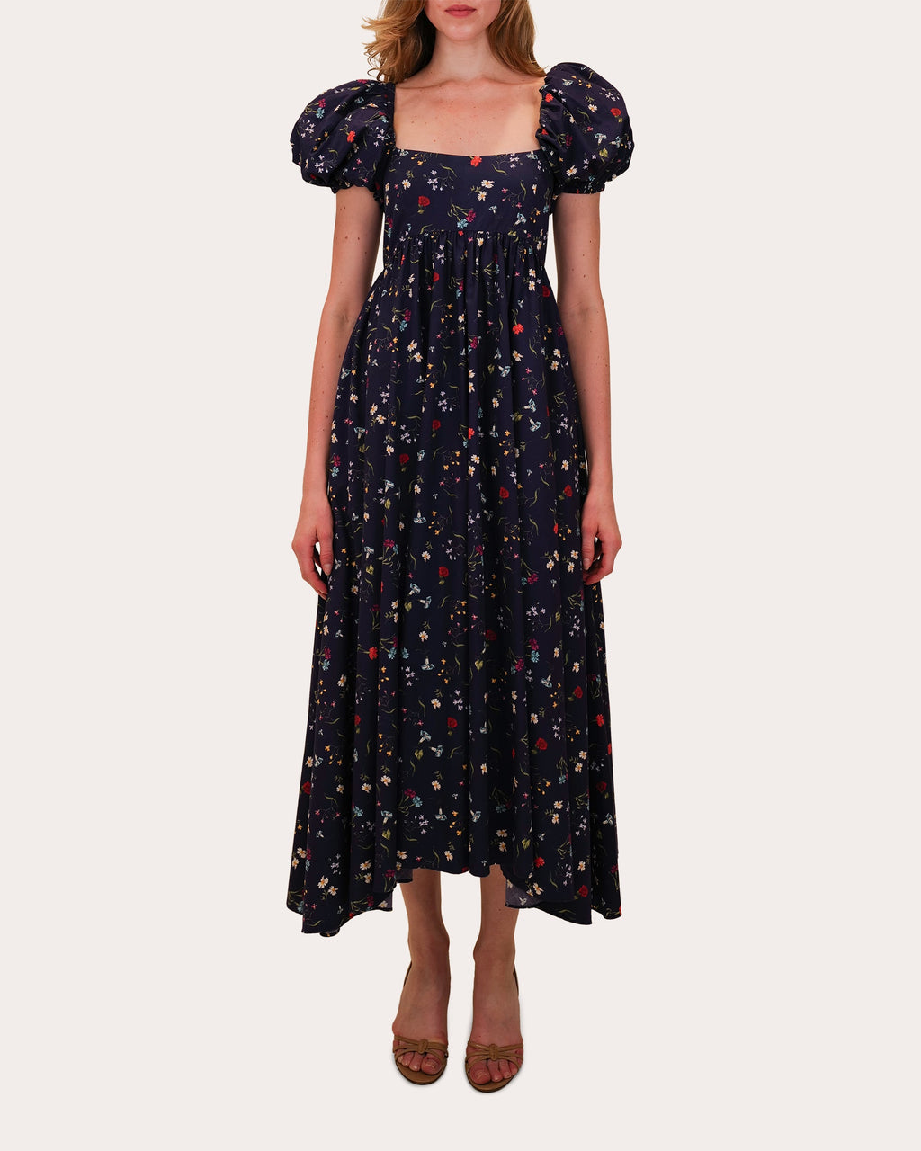 Rory Floral Poplin Puff-Sleeve Midi Dress