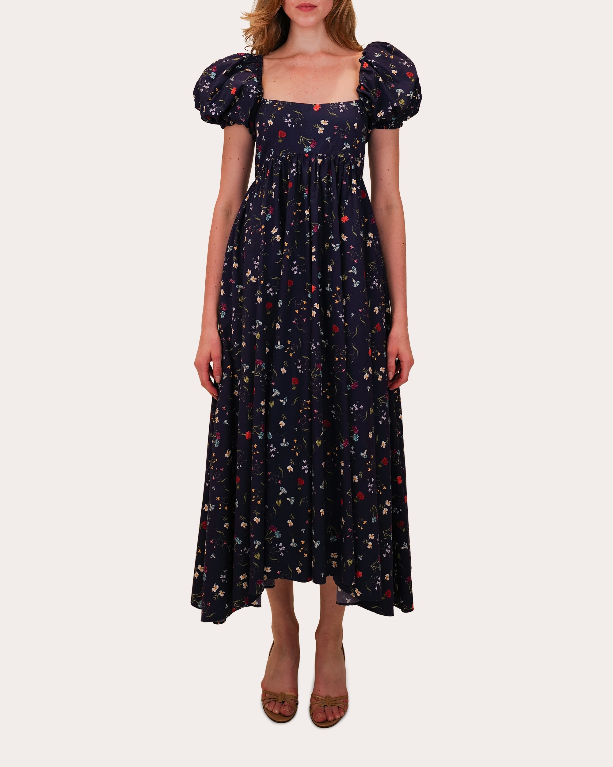 Rory Floral Poplin Puff-Sleeve Midi Dress