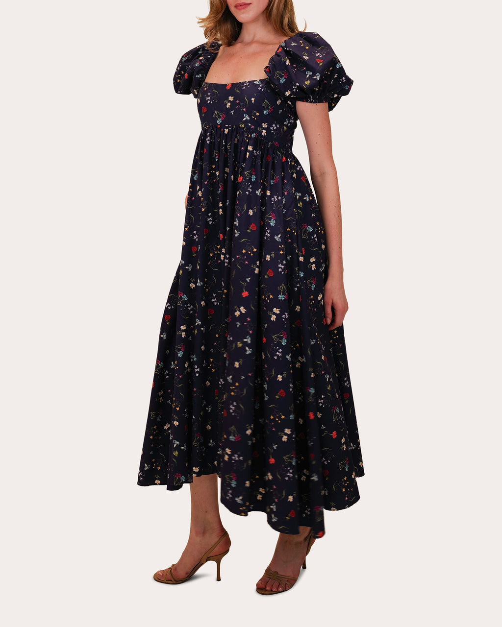 Rory Floral Poplin Puff-Sleeve Midi Dress
