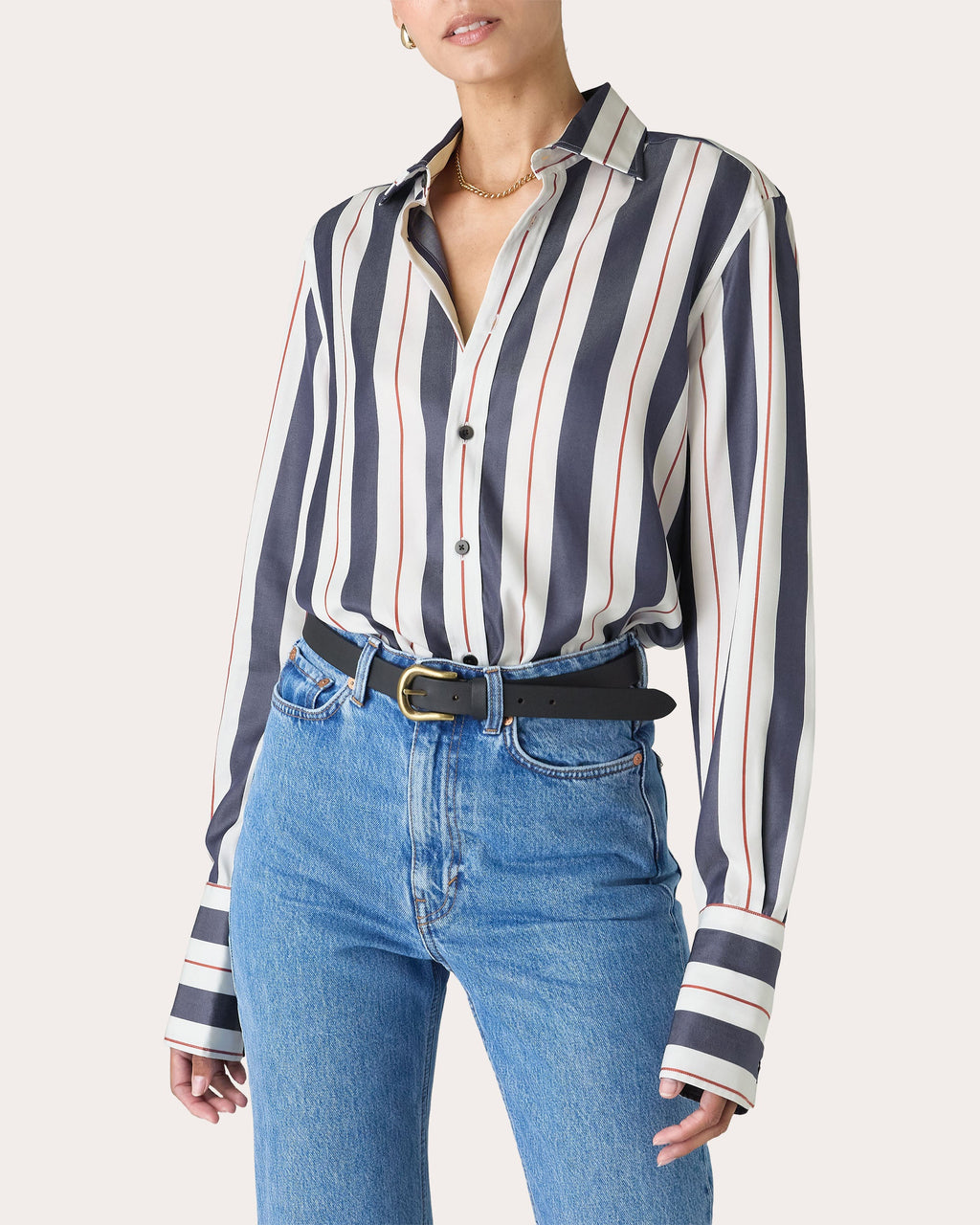 The Boyfriend Stripe Tencel™ Exaggerated Cuff Button-Up