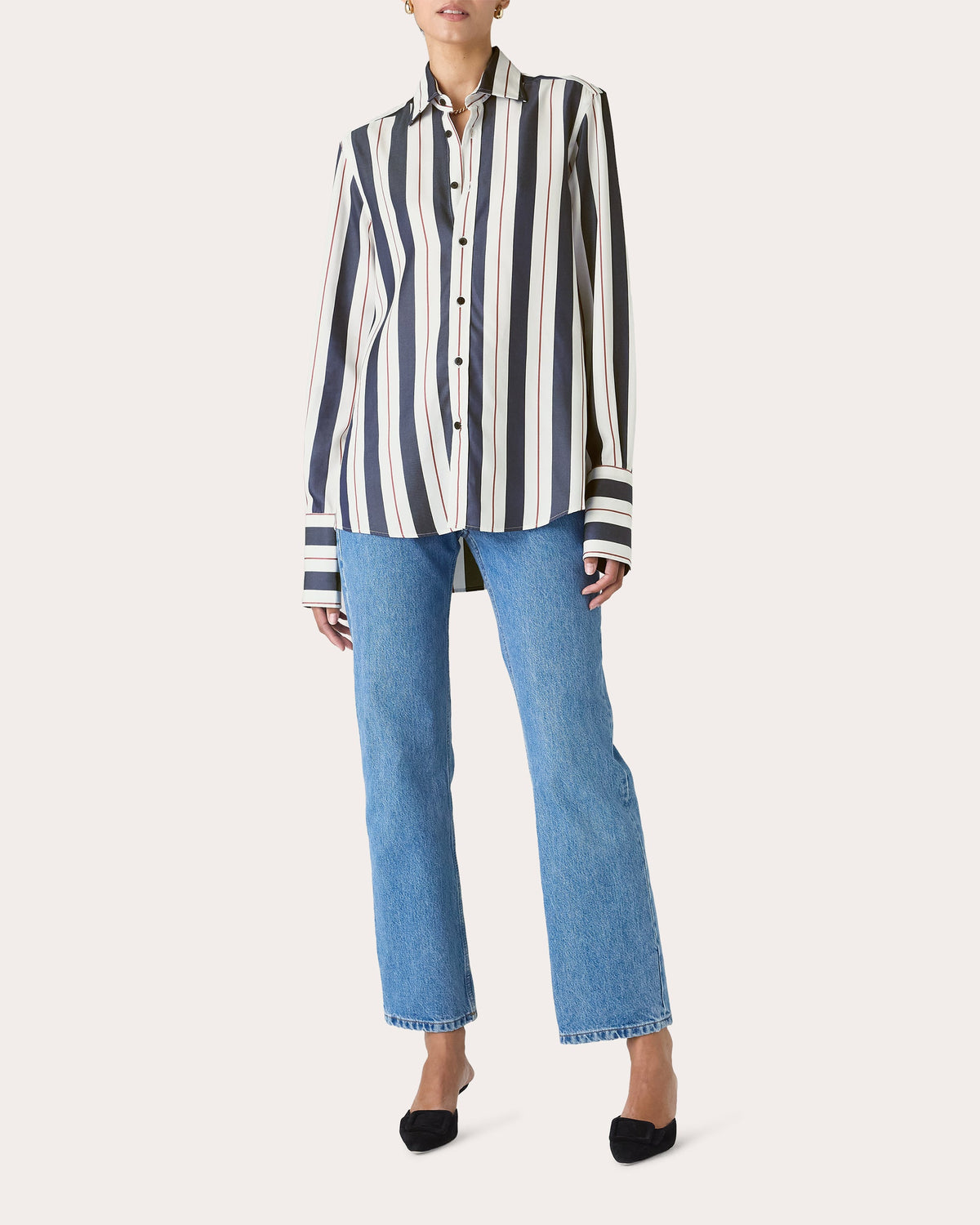 The Boyfriend Stripe Tencel™ Exaggerated Cuff Button-Up