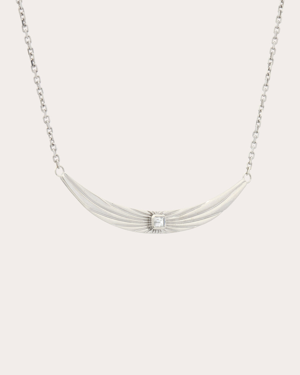 White Topaz Ray of Light Curved Bar Necklace