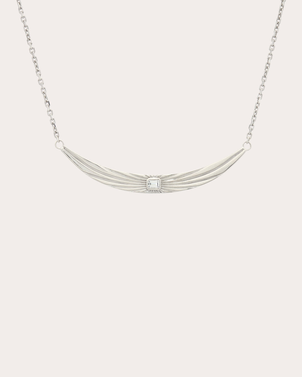 White Topaz Ray of Light Curved Bar Necklace