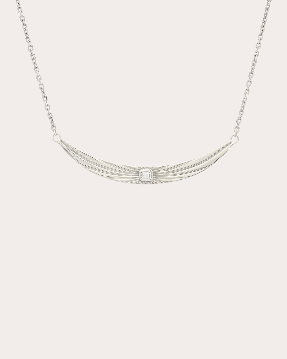 White Topaz Ray of Light Curved Bar Necklace