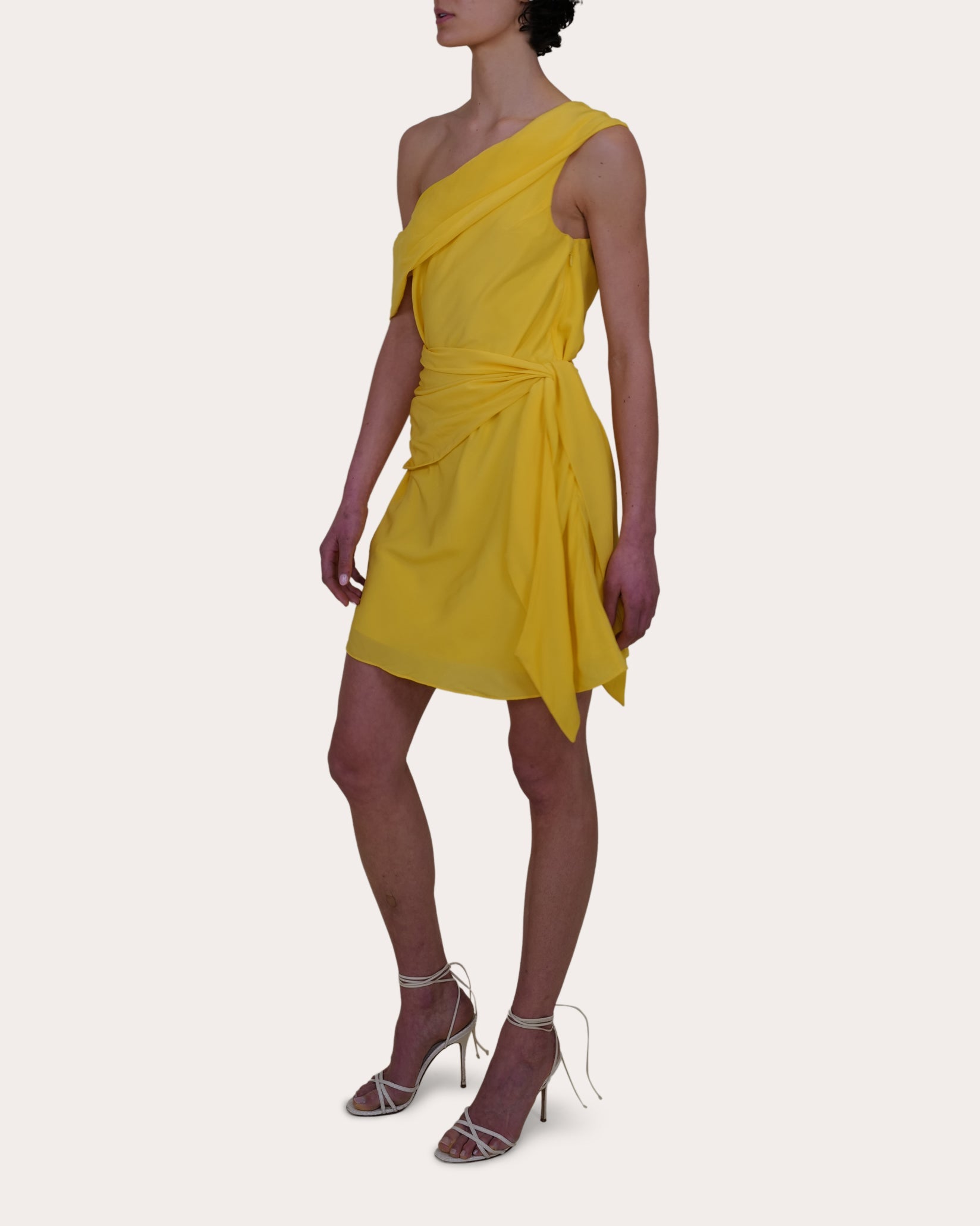 Kavari Satin Drape Asymmetric Mini Dress