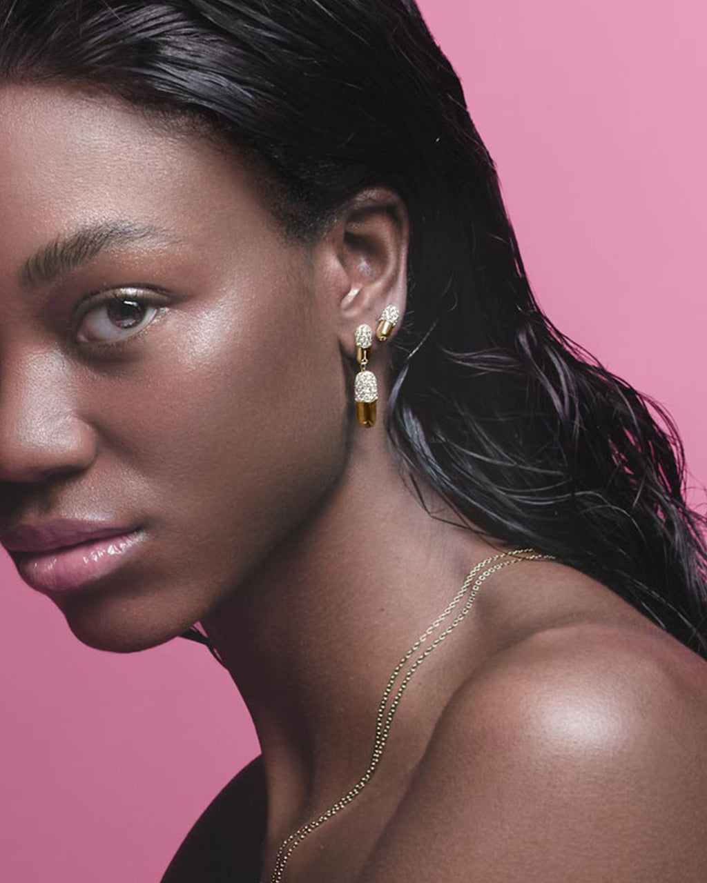 Diamond & 18k Gold Pill Double Drop Earrings