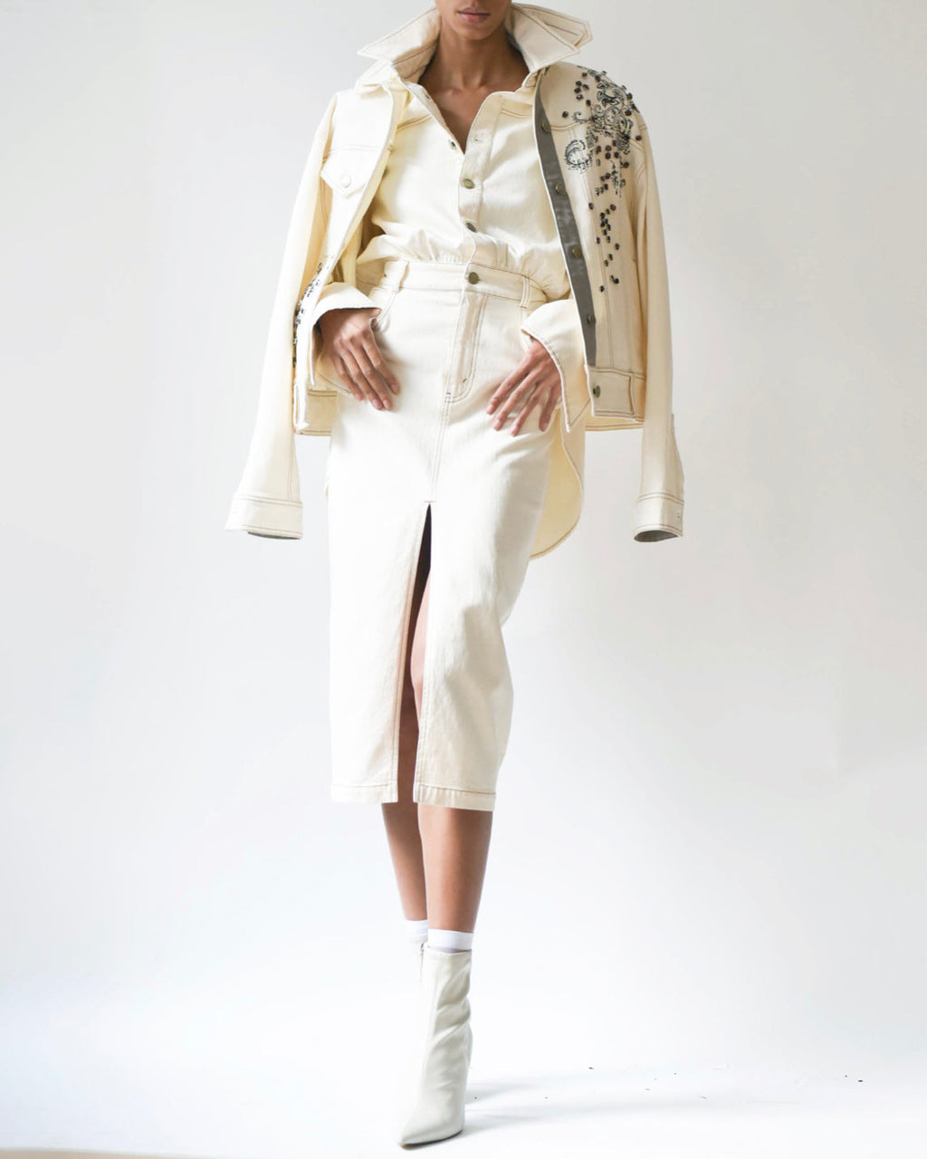 Cosmo Crystal-Embellished Stretch-Denim Jacket