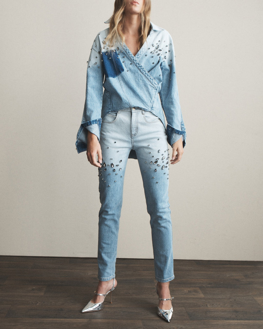 Creed Crystal-Embellished Stretch-Denim Jeans