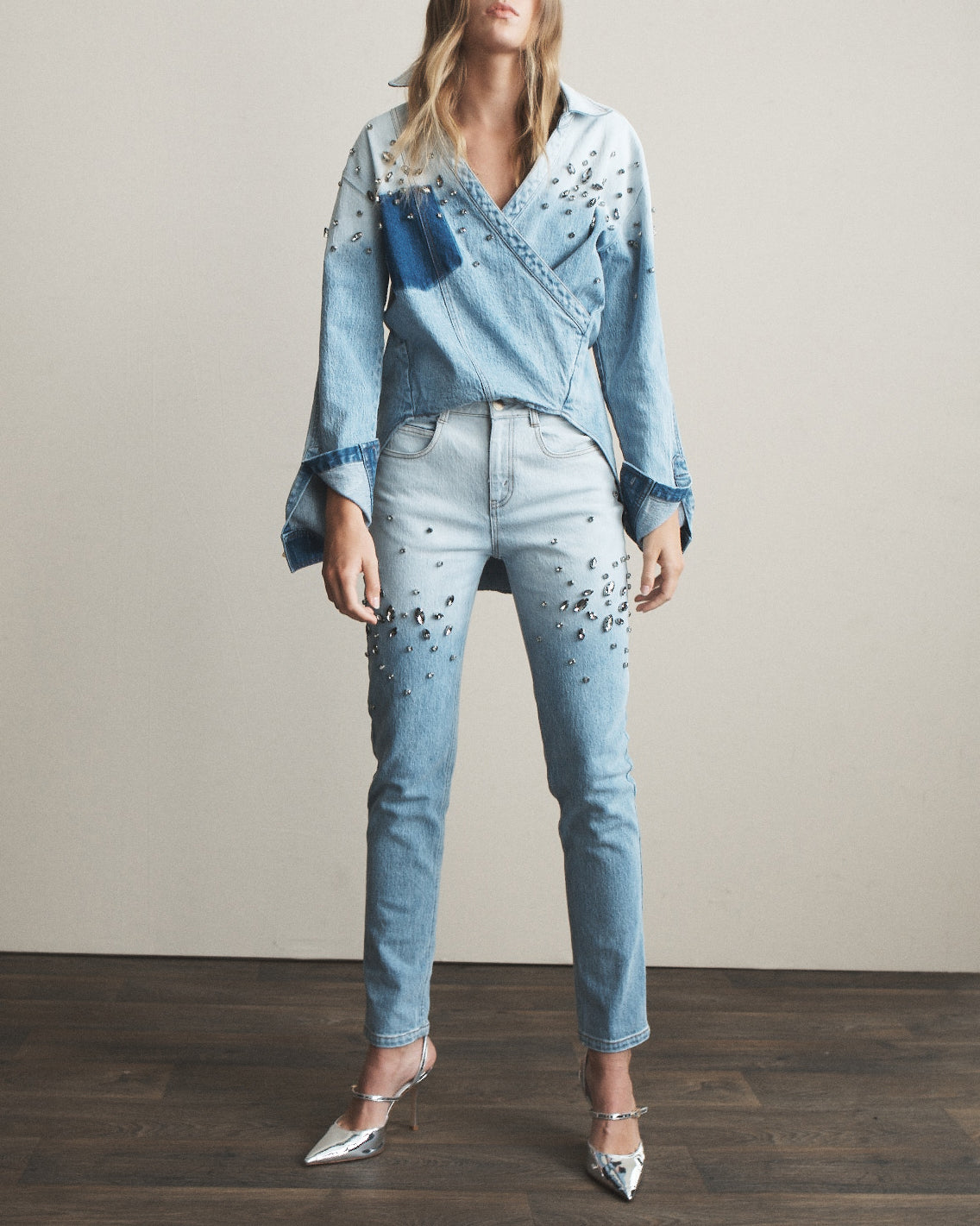 Creed Crystal-Embellished Stretch-Denim Jeans