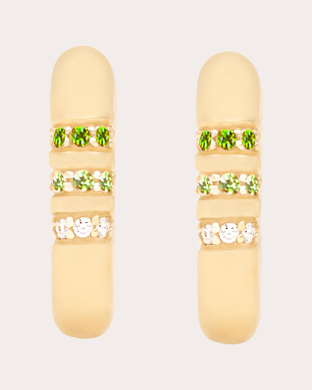Diamond & Tsavorite 14k Gold Crew Hoop Earrings