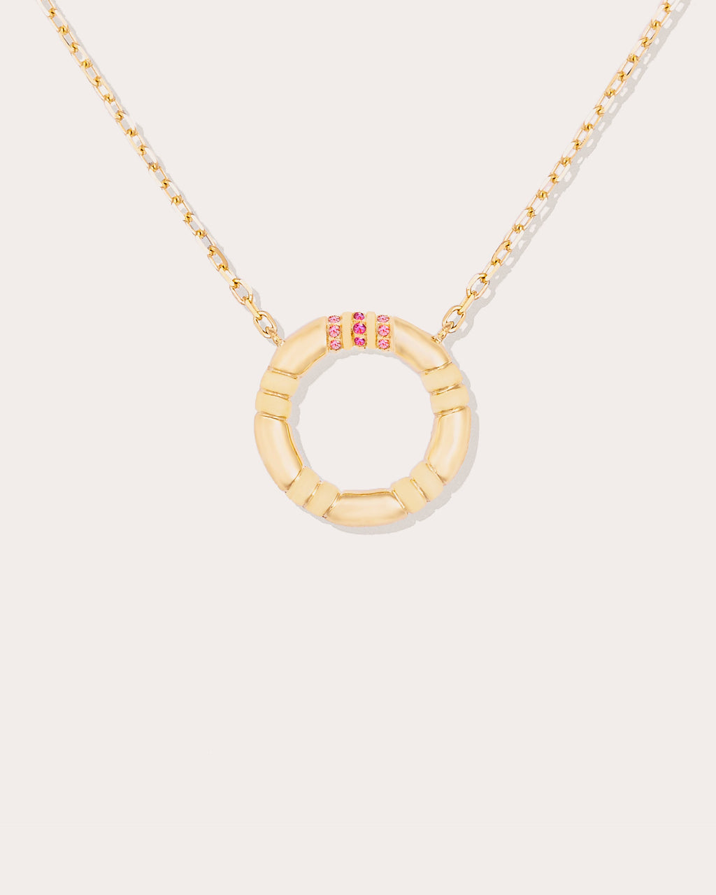 Pink Sapphire & 14k Gold Crew Small Circle Pendant Necklace