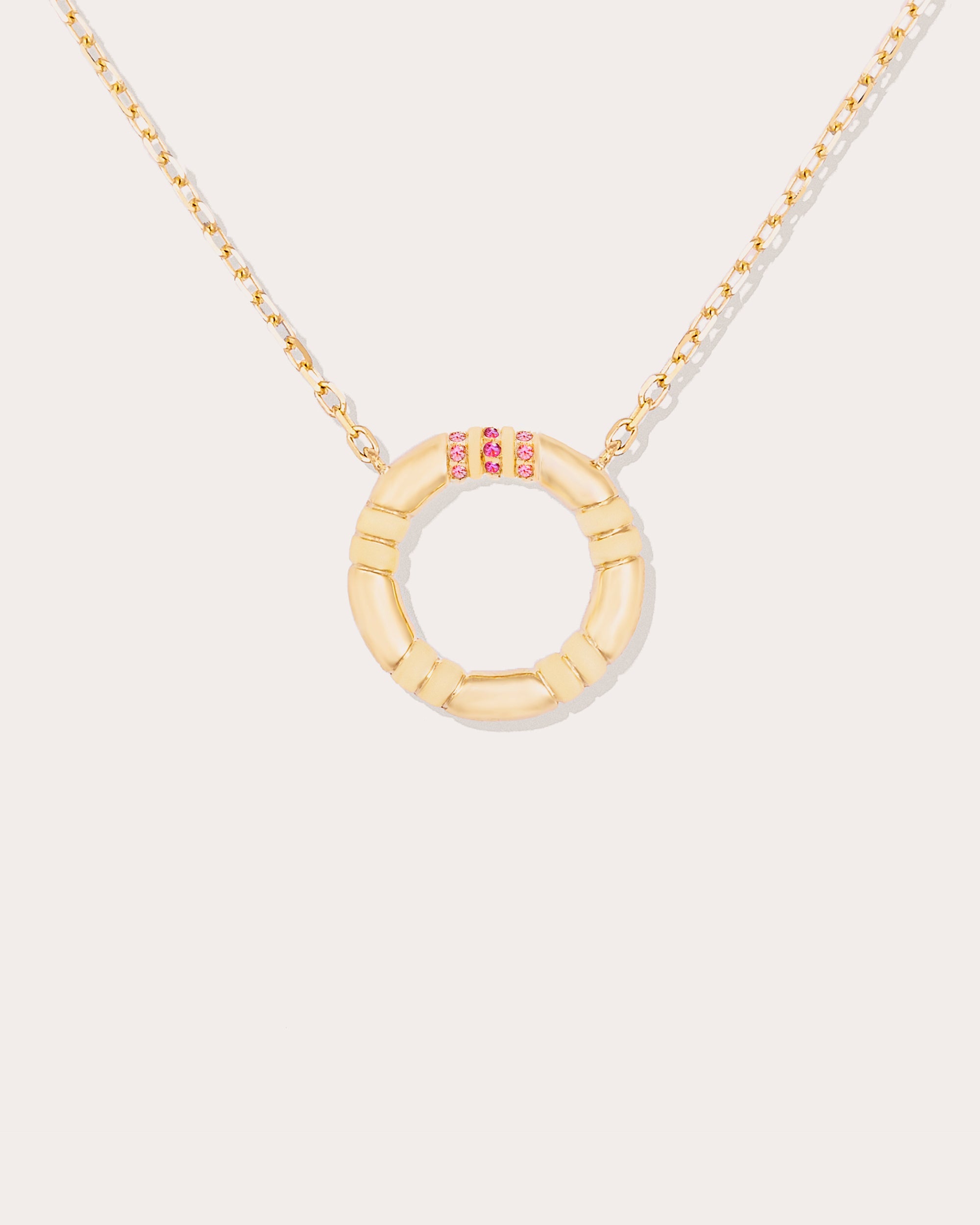 Pink Sapphire & 14k Gold Crew Small Circle Pendant Necklace