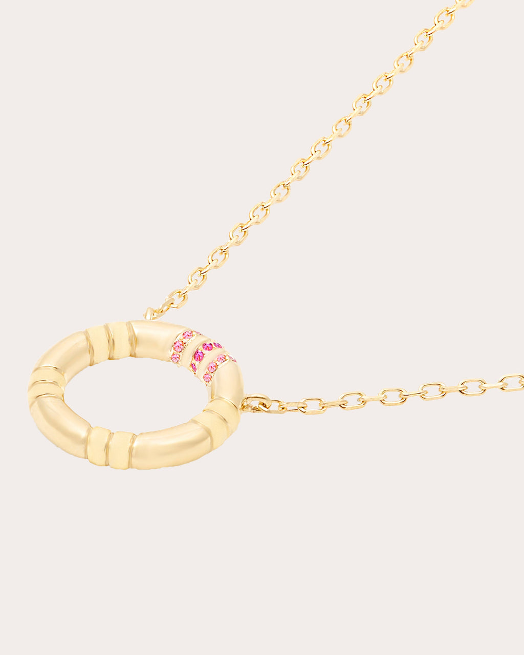 Pink Sapphire & 14k Gold Crew Small Circle Pendant Necklace