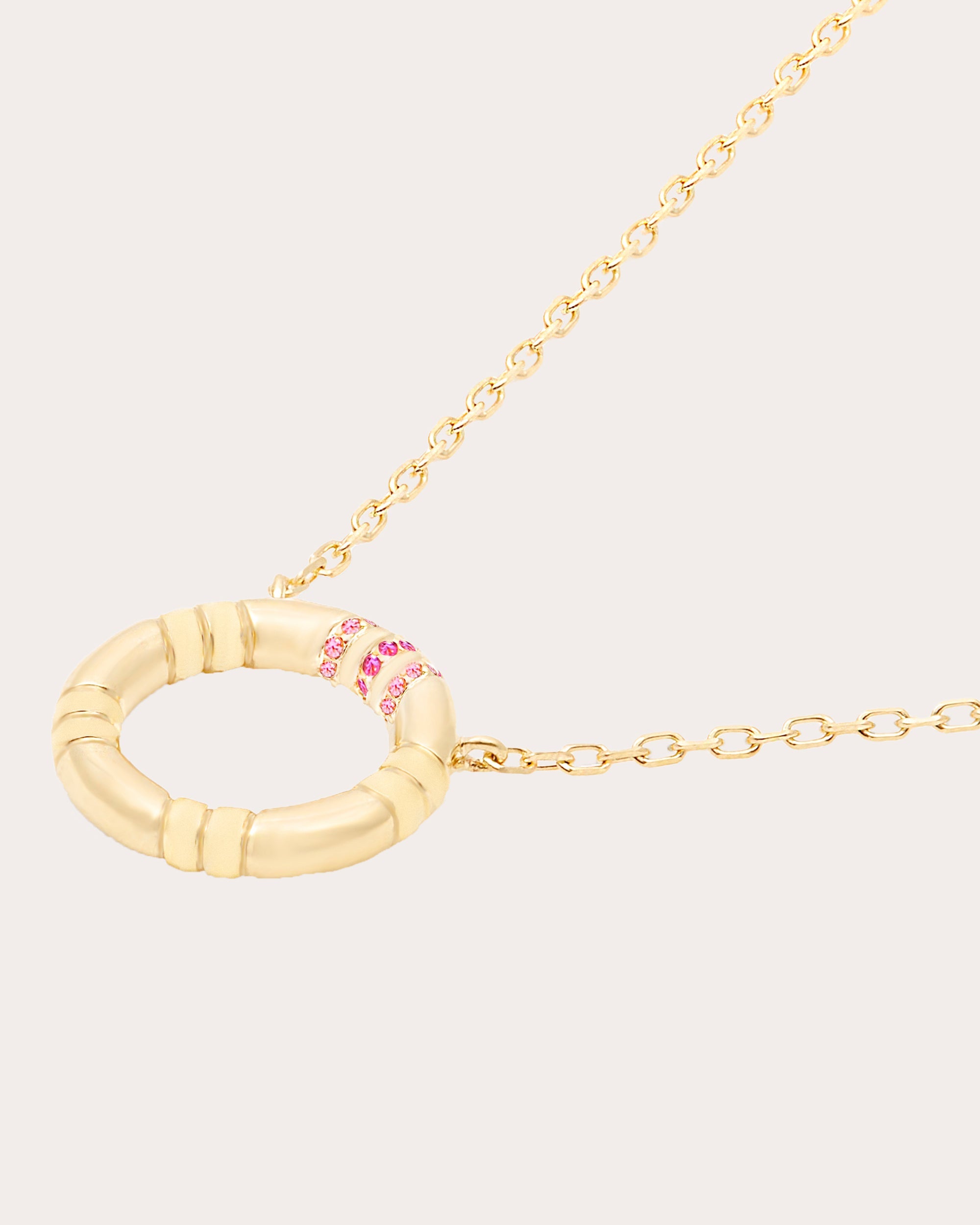 Pink Sapphire & 14k Gold Crew Small Circle Pendant Necklace