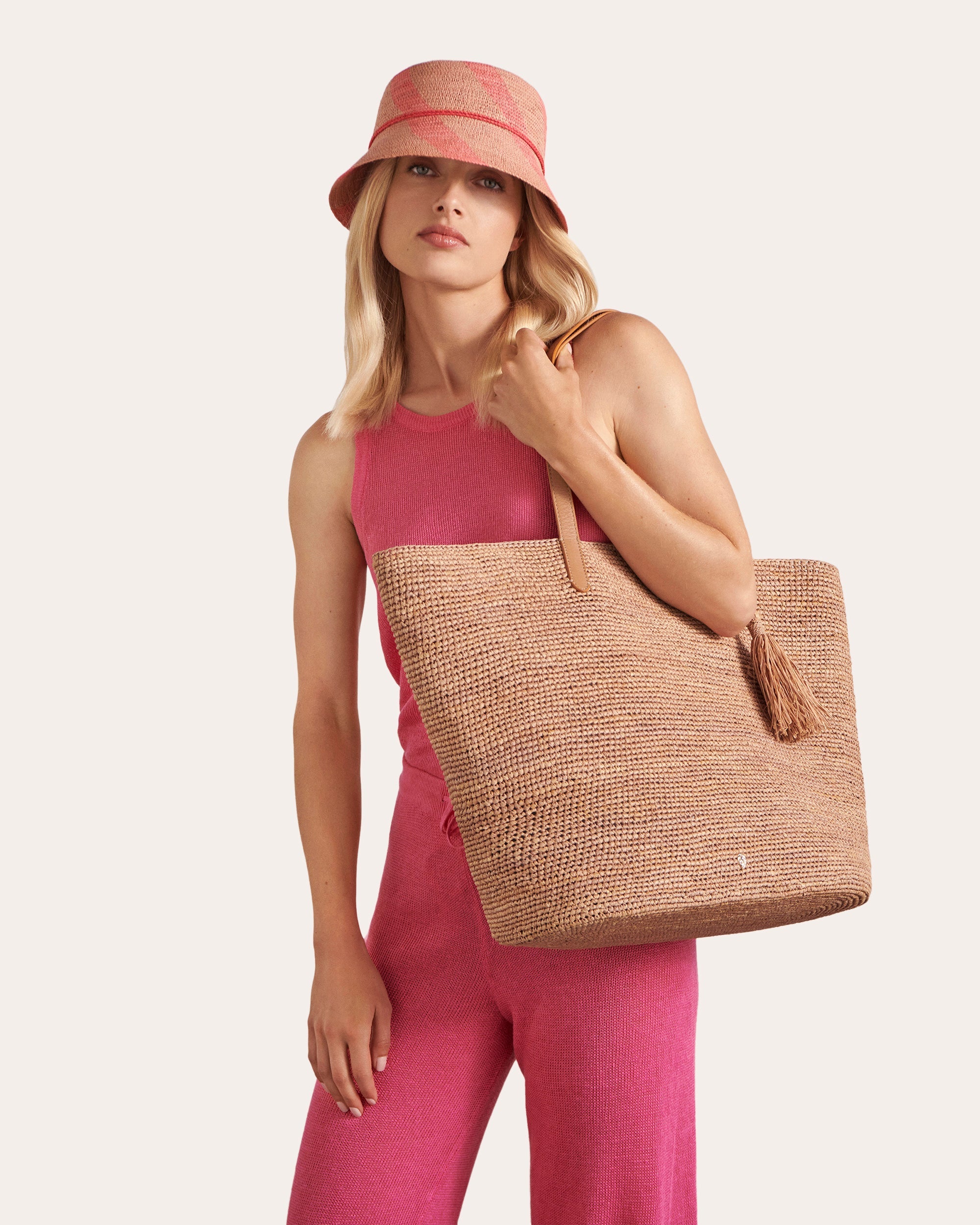 Dana Tasseled Leather-Trimmed Raffia Tote Bag