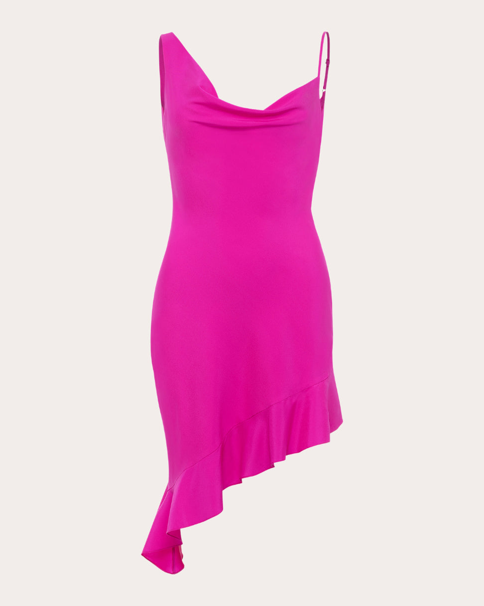 Daphne Silk Asymmetric Draped Mini Dress