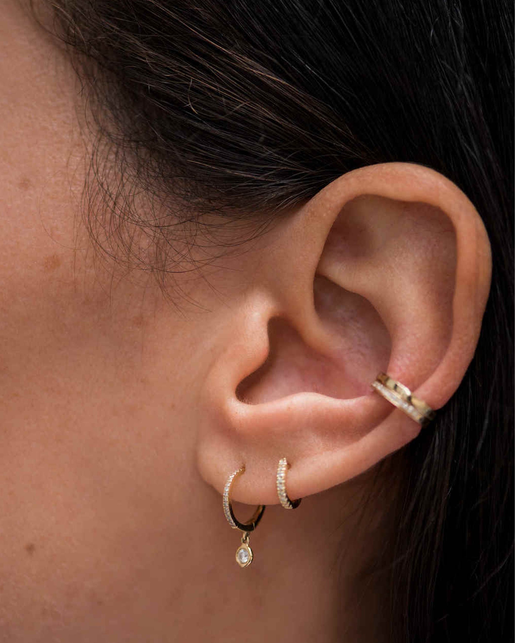 Diamond & 14k Gold Bezel Hoop Earrings