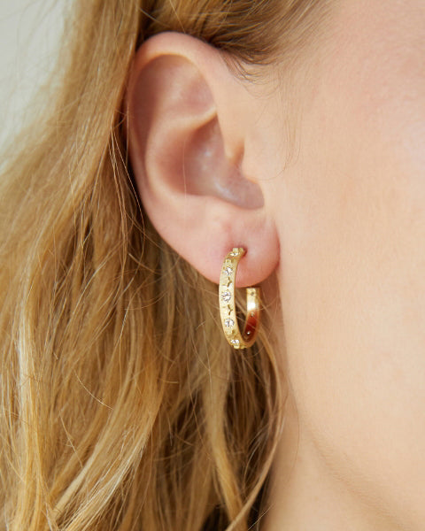 Diamond & 18k Gold Celestial Star Hoop Earrings