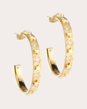 Diamond & 18k Gold Celestial Star Hoop Earrings