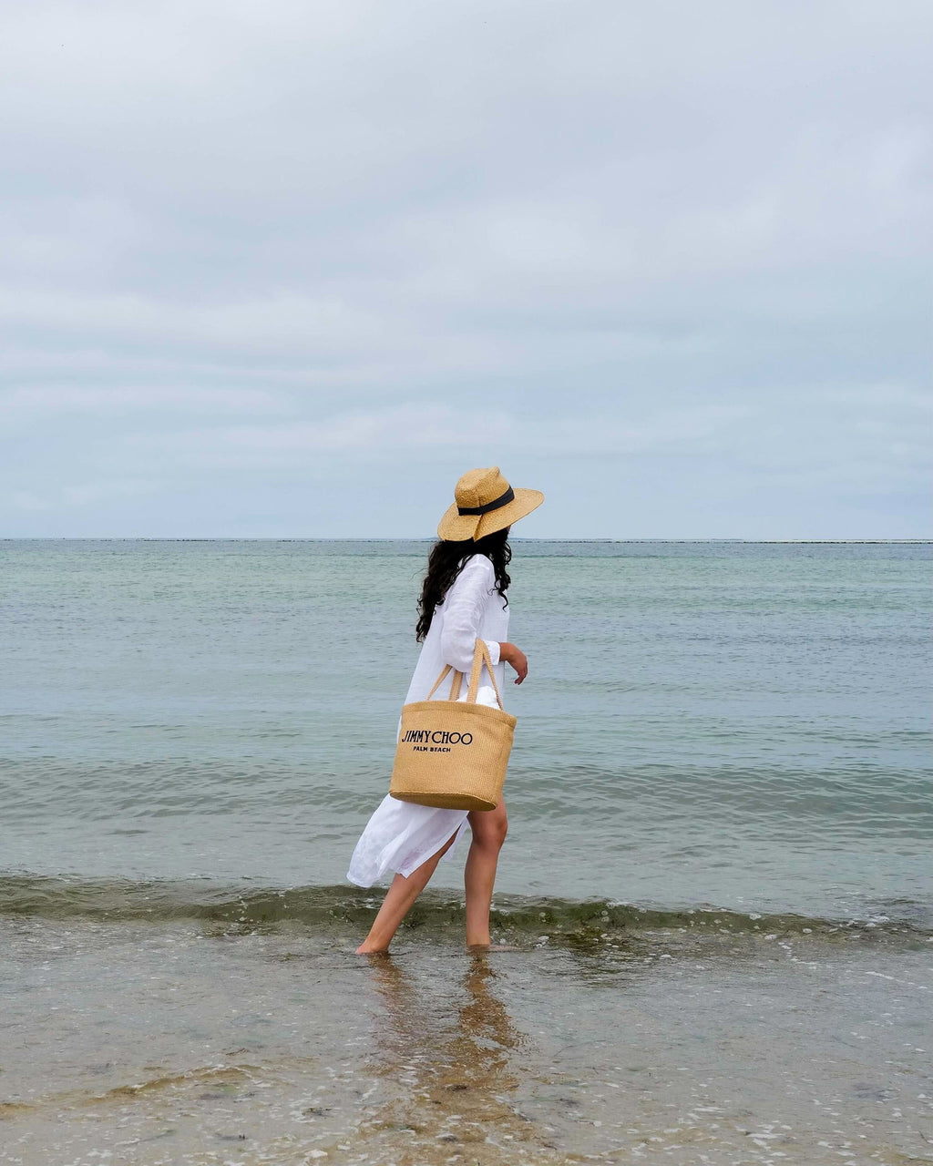 Medium Palm Beach Embroidered Raffia Tote