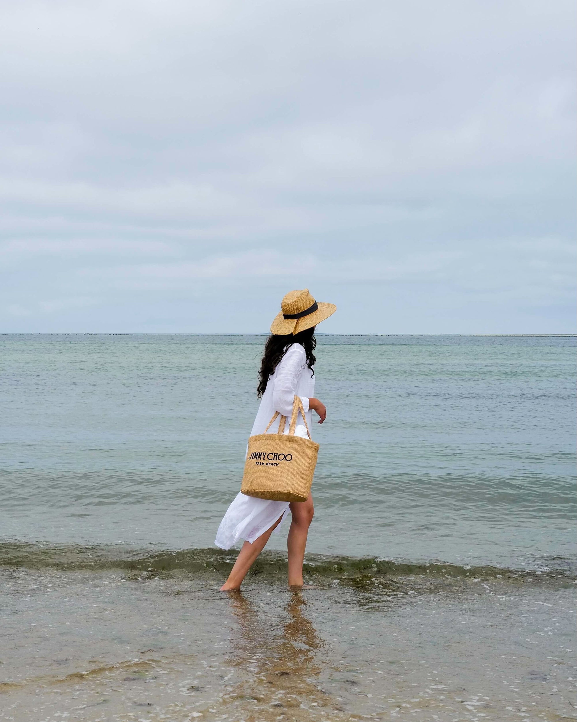 Medium Palm Beach Embroidered Raffia Tote