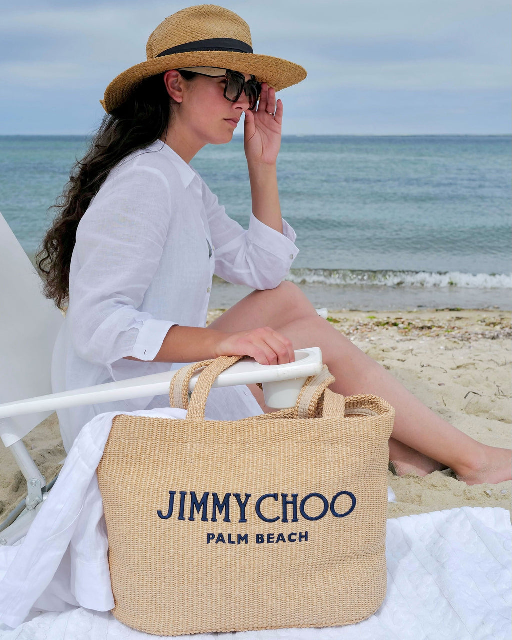 Medium Palm Beach Embroidered Raffia Tote
