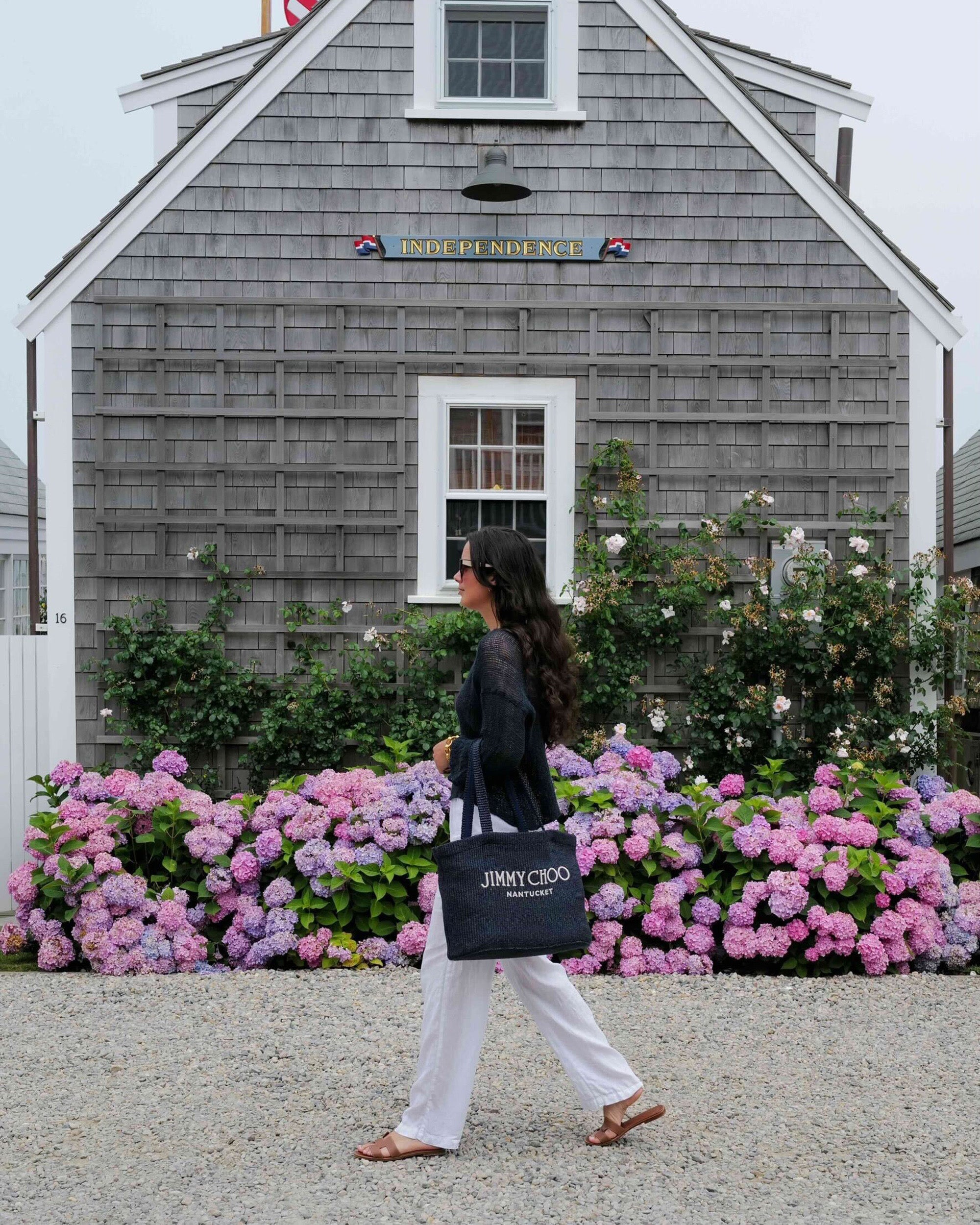 Medium Nantucket Embroidered Raffia Tote
