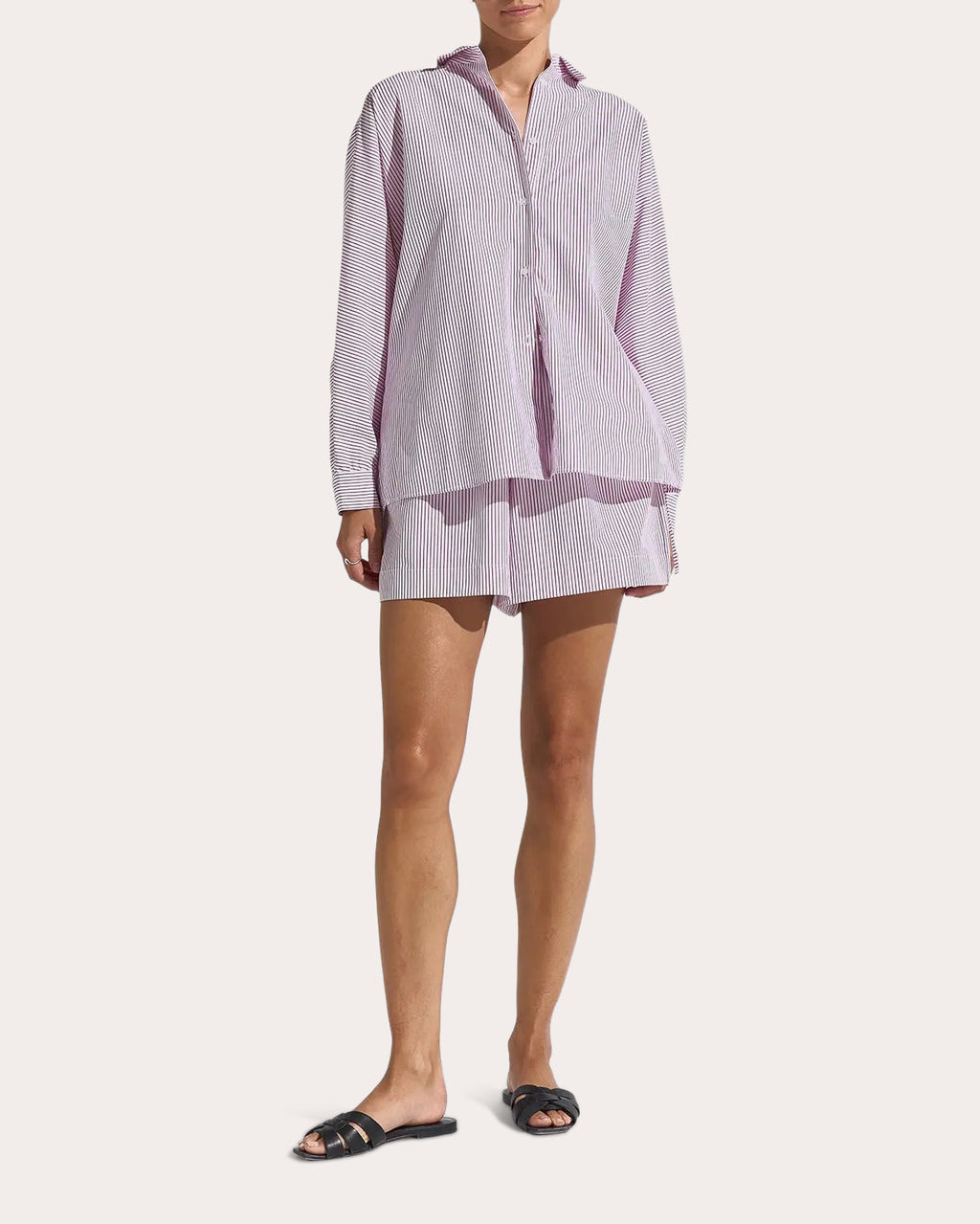 Drift Stripe Poplin Gathered Button-Up