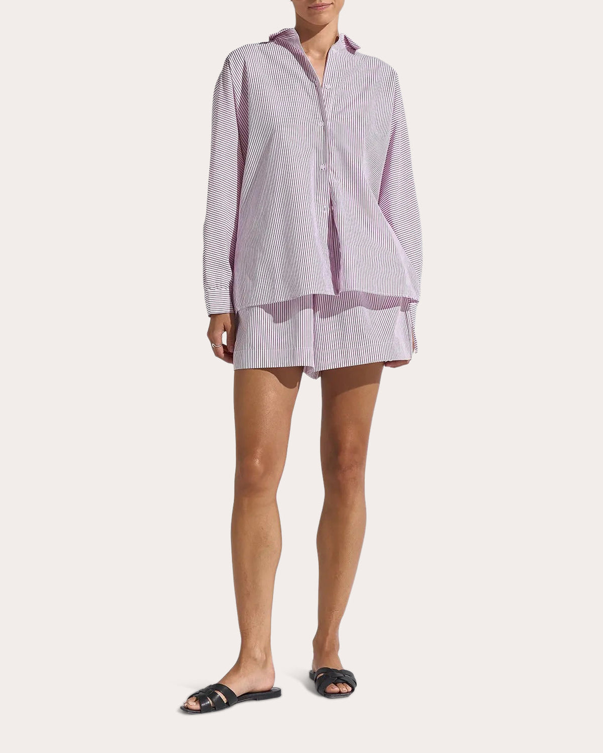 Drift Stripe Poplin Gathered Button-Up