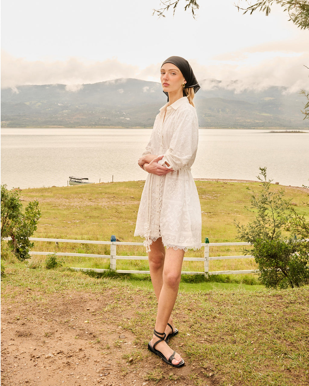 Alloria Embroidered Patchwork Shirt Dress