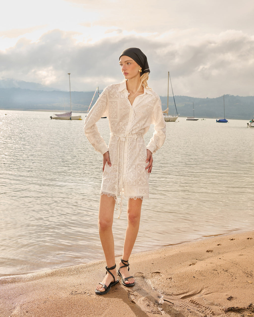 Alloria Embroidered Patchwork Shirt Dress