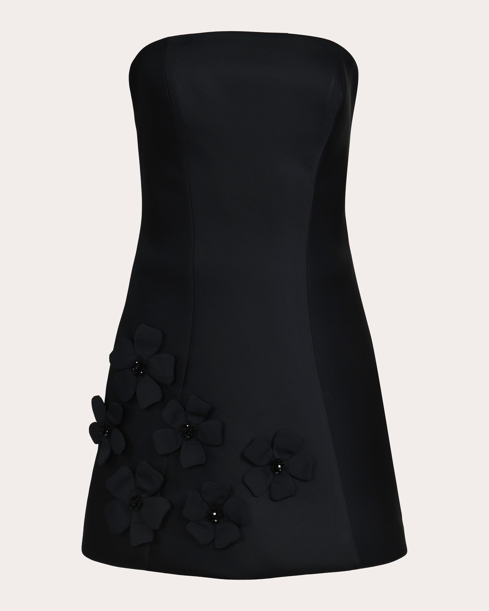 Dark Bouquet Silk Floral Appliqué Mini Dress