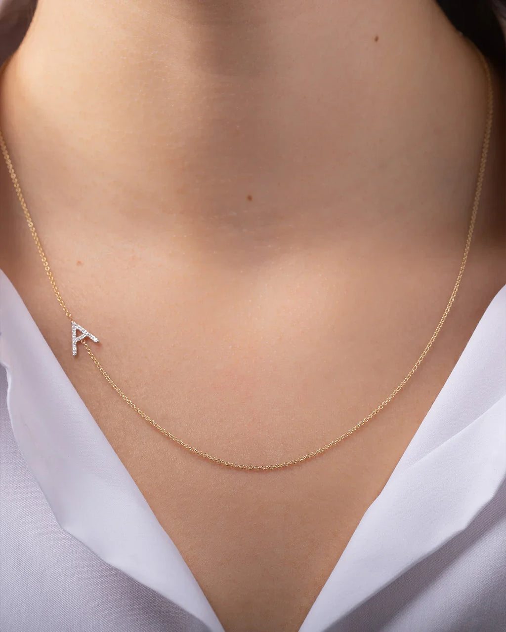 Diamond & 14k Gold Asymmetric Initial Necklace