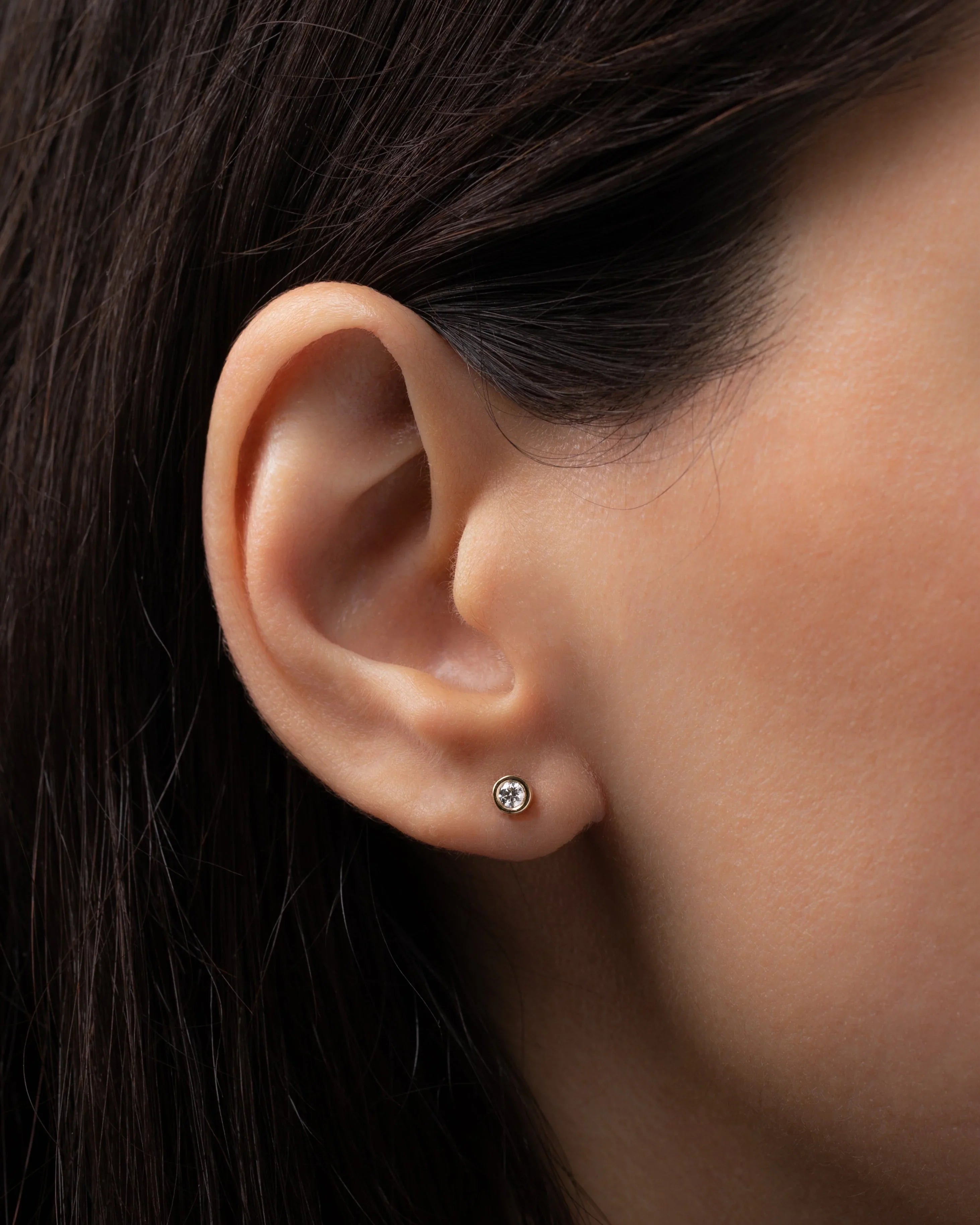 Diamond & 14k Gold Bezel Stud Earrings