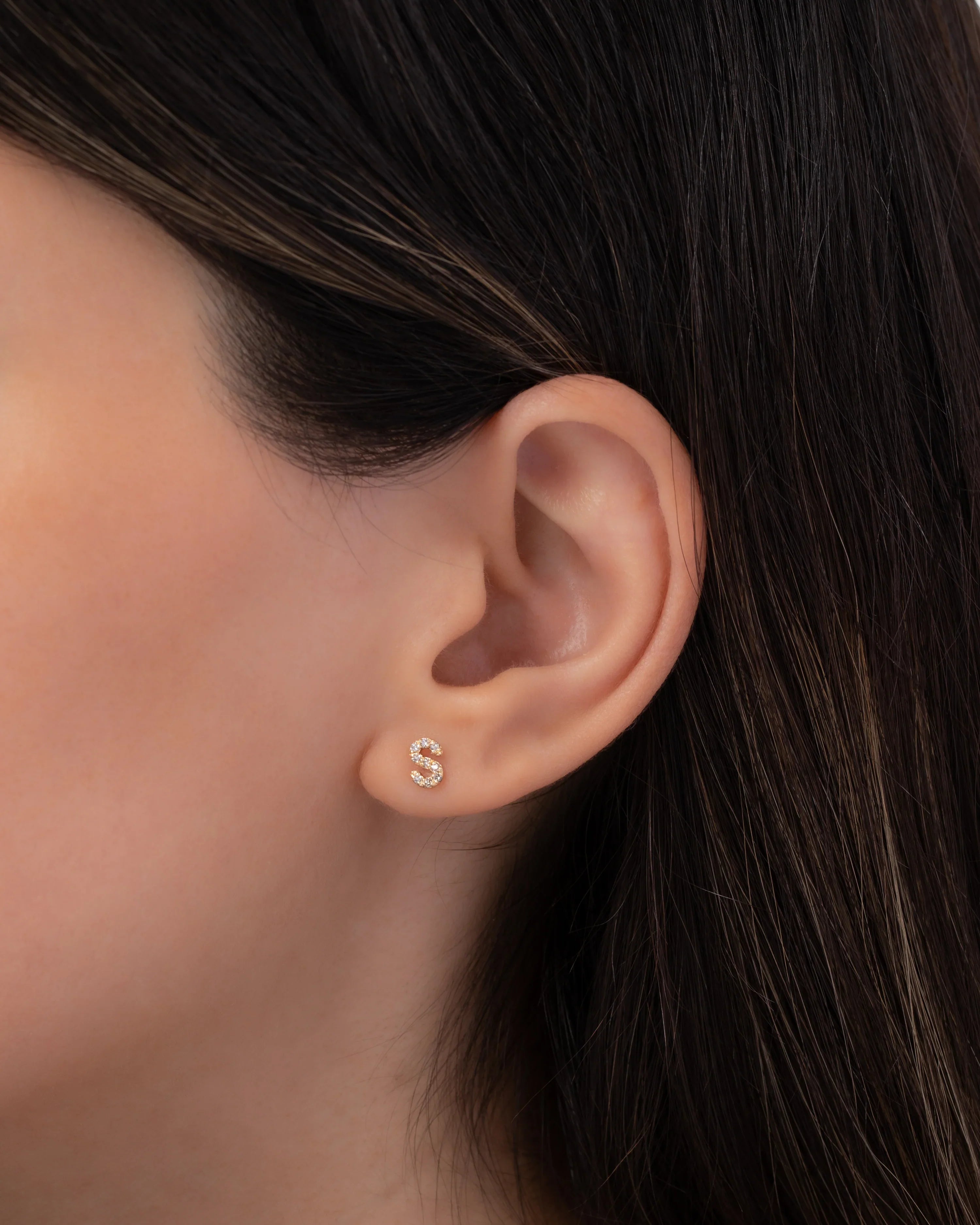 Diamond & 14k Gold Initial Stud Earring