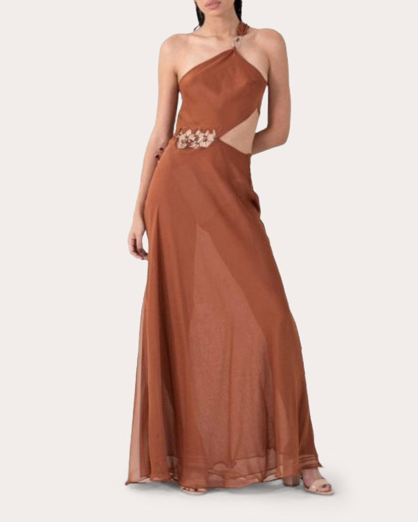 Quami Embellished Silk-Chiffon Cutout Gown
