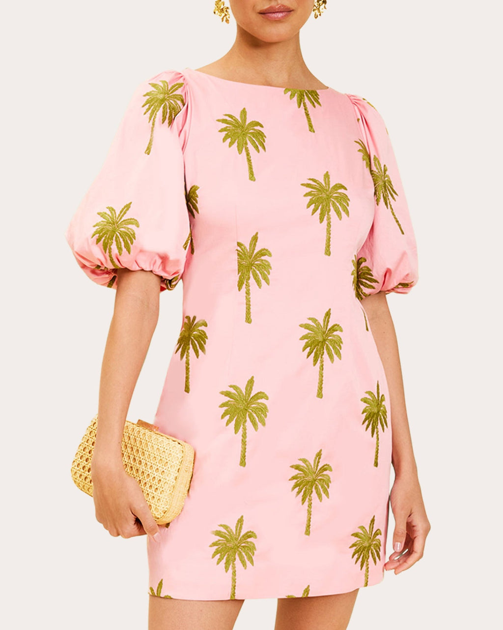 Donovan Embroidered Poplin Puff-Sleeve Mini Dress