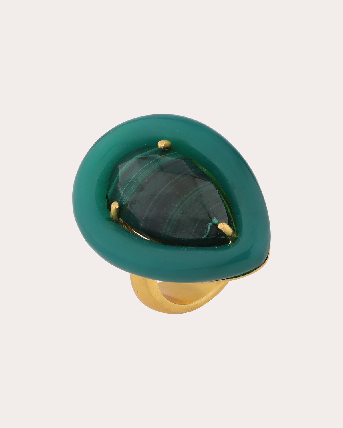 Green Onyx & Malachite Large Drops Ring