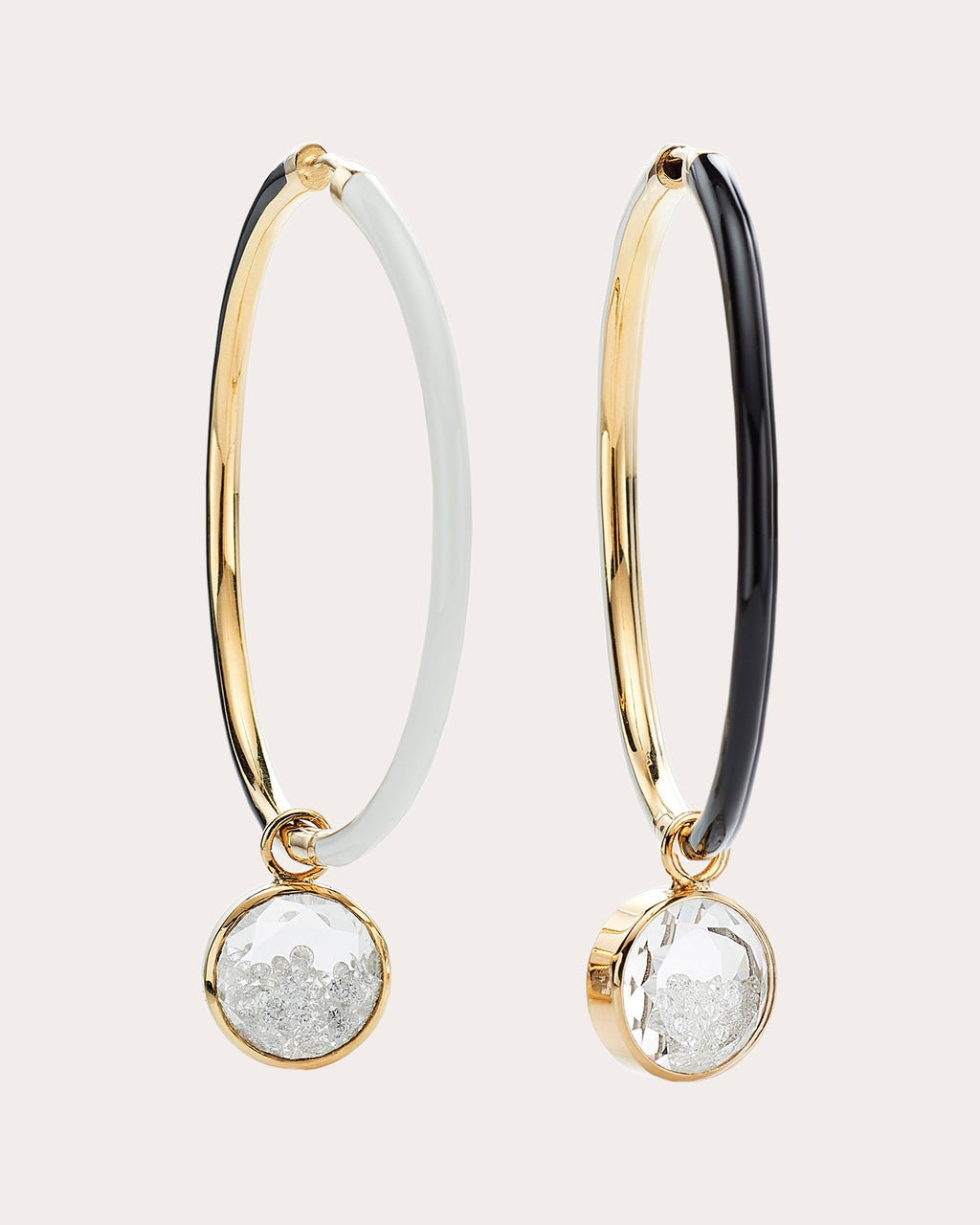Reversible 18K Gold Enamel Crystal and Diamond Shaker Hoop Earrings