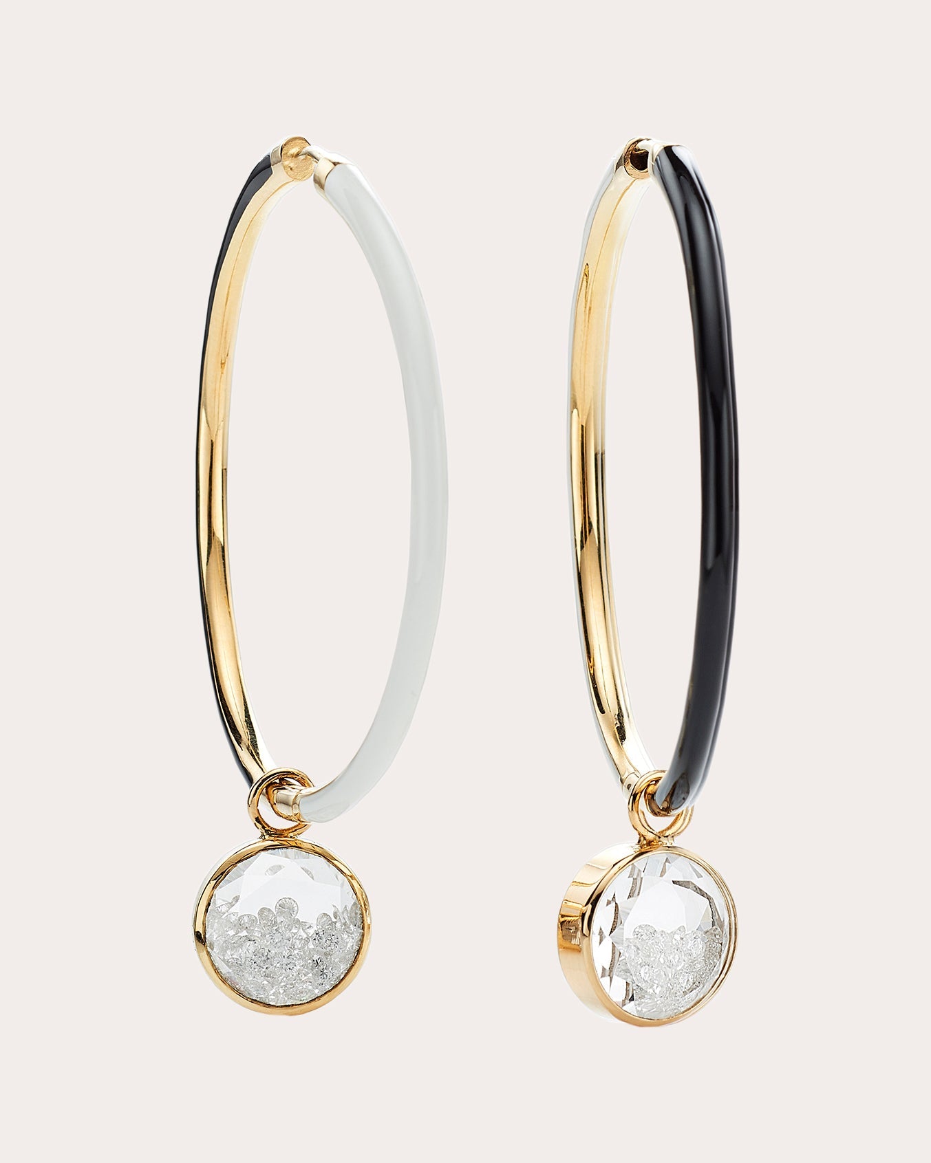 Reversible 18K Gold Enamel Crystal and Diamond Shaker Hoop Earrings
